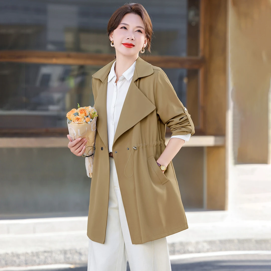 翻领风衣中长款外套女小个子新款秋冬高级感大衣时尚妈妈百搭上衣