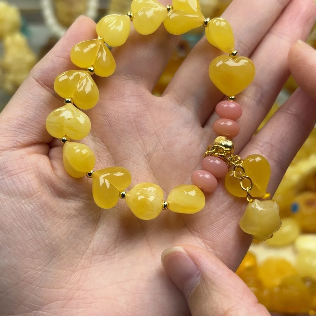 裸石蜜蜡未镶嵌蜜蜡爱心手串打孔不退不换