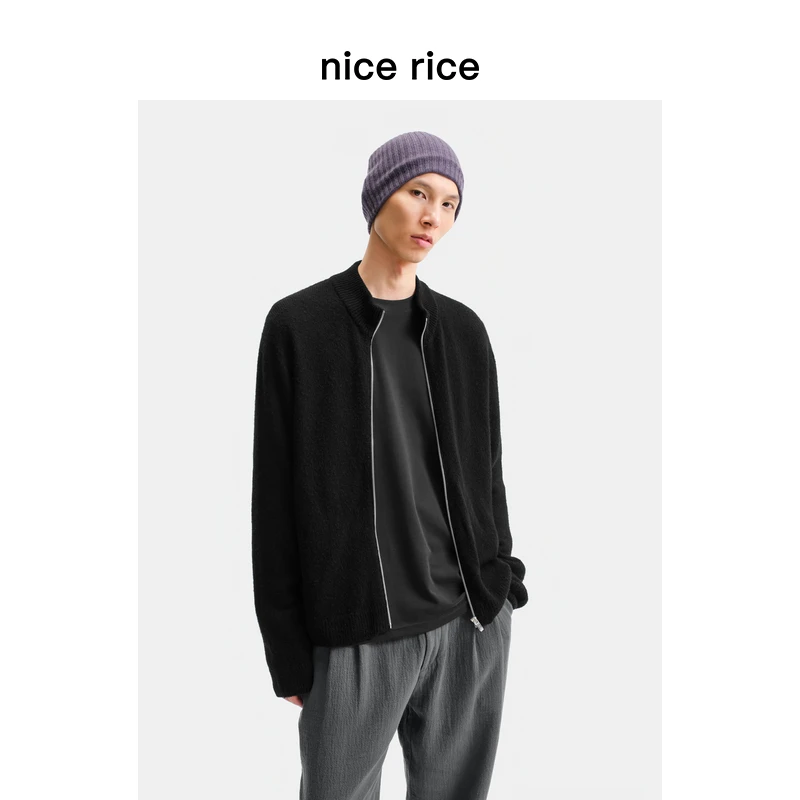 nice rice好饭 25冬季新品绵羊毛混纺直身拉链羊毛开衫NHD05082