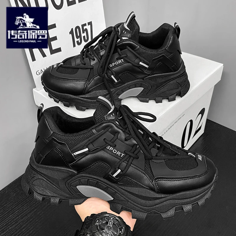 传奇保罗正版男鞋冬季潮牌百搭休闲跑步运动鞋厚底增高港风老爹鞋
