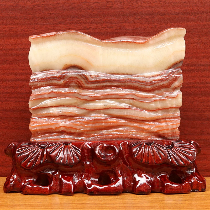 奇石22*18*3cm2565g摆件天然石材猪肉石五花肉装饰工艺品礼物礼品