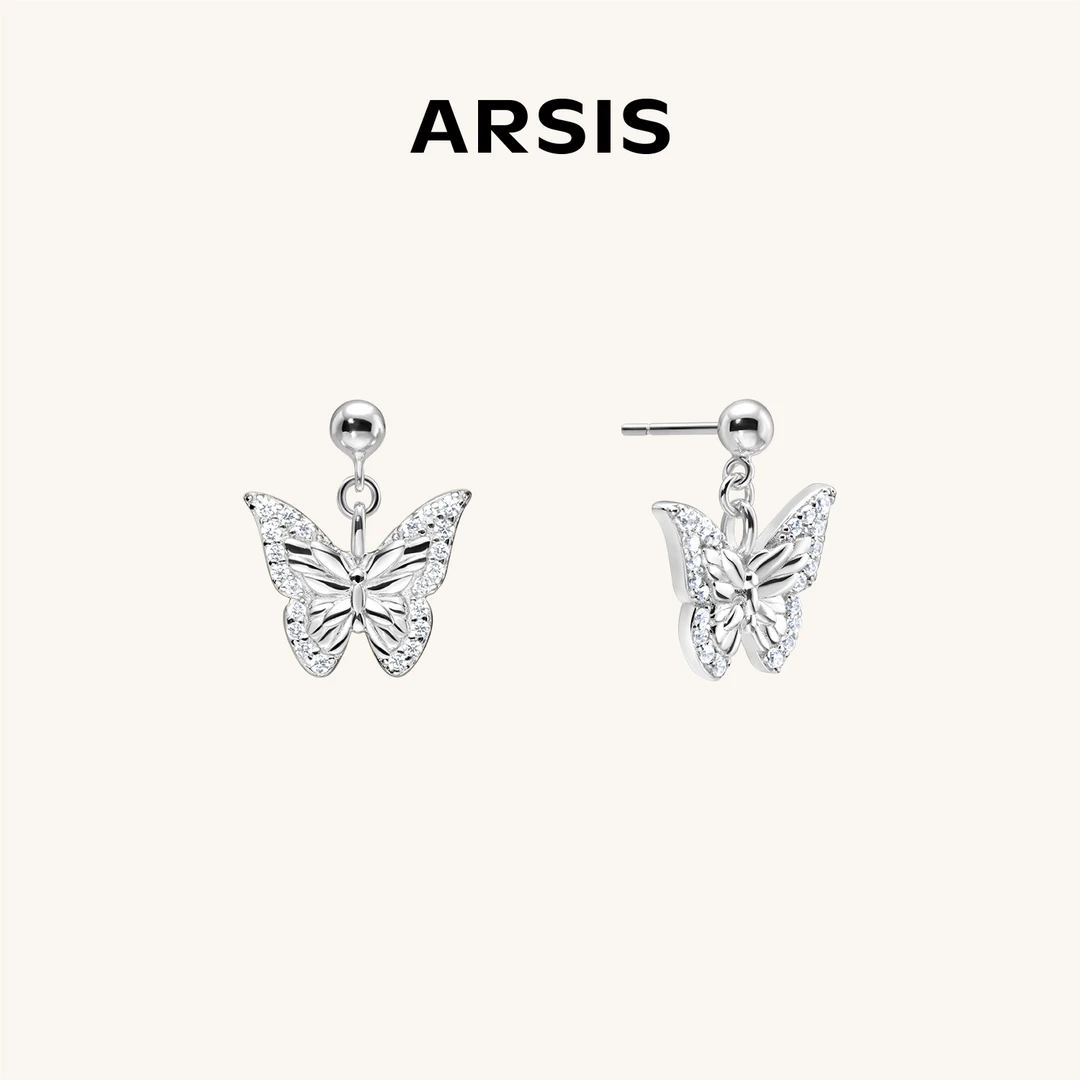 ARSIS银饰幸运符号漫舞蝴蝶耳坠S925纯银小众高级七夕礼物