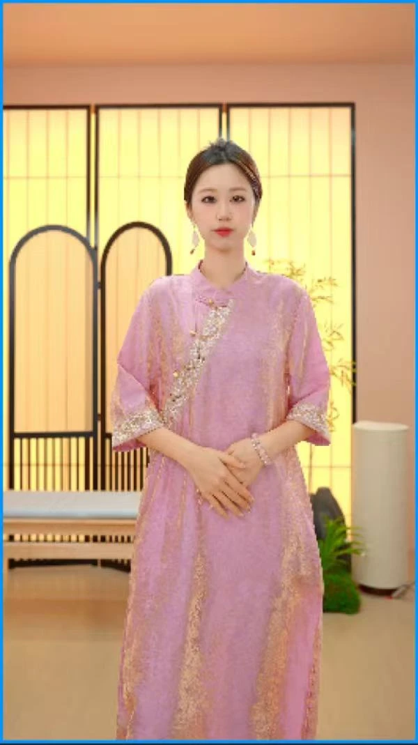 KK-2025新款夏季新中式国风斜襟连衣裙