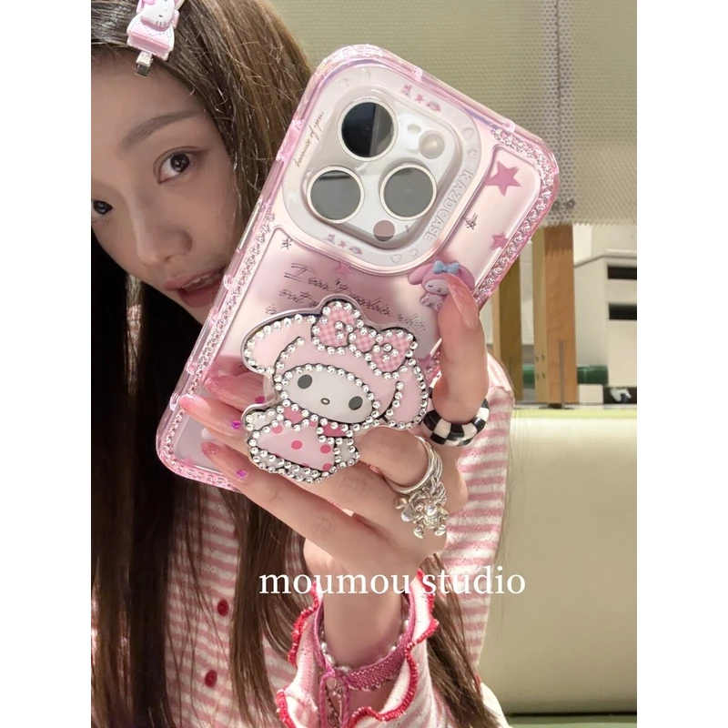 日韩星星美乐蒂边钻荧光壳适用苹果16/15/14/13全包防摔手机壳