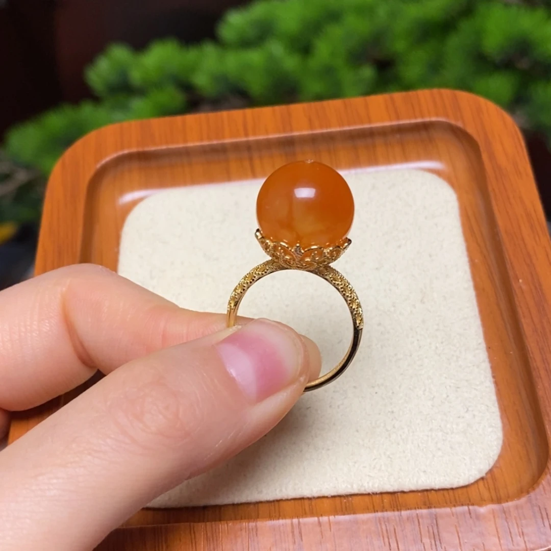 【闪购商品】银S925镀金镶嵌蜜蜡戒指定制戒指