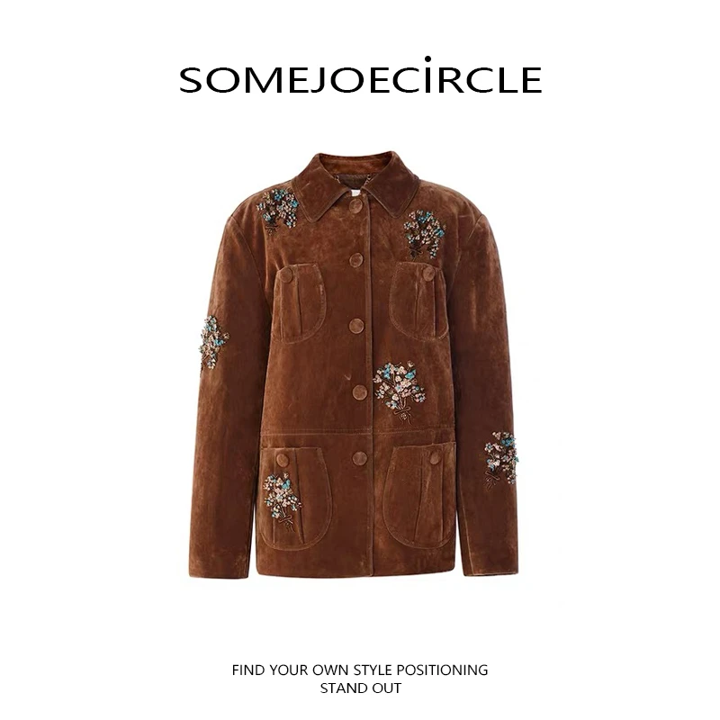 SOMEJOECIRCLE【拉F姆订单】25新款彩色花束钉珠丝绒长款外套Z7212
