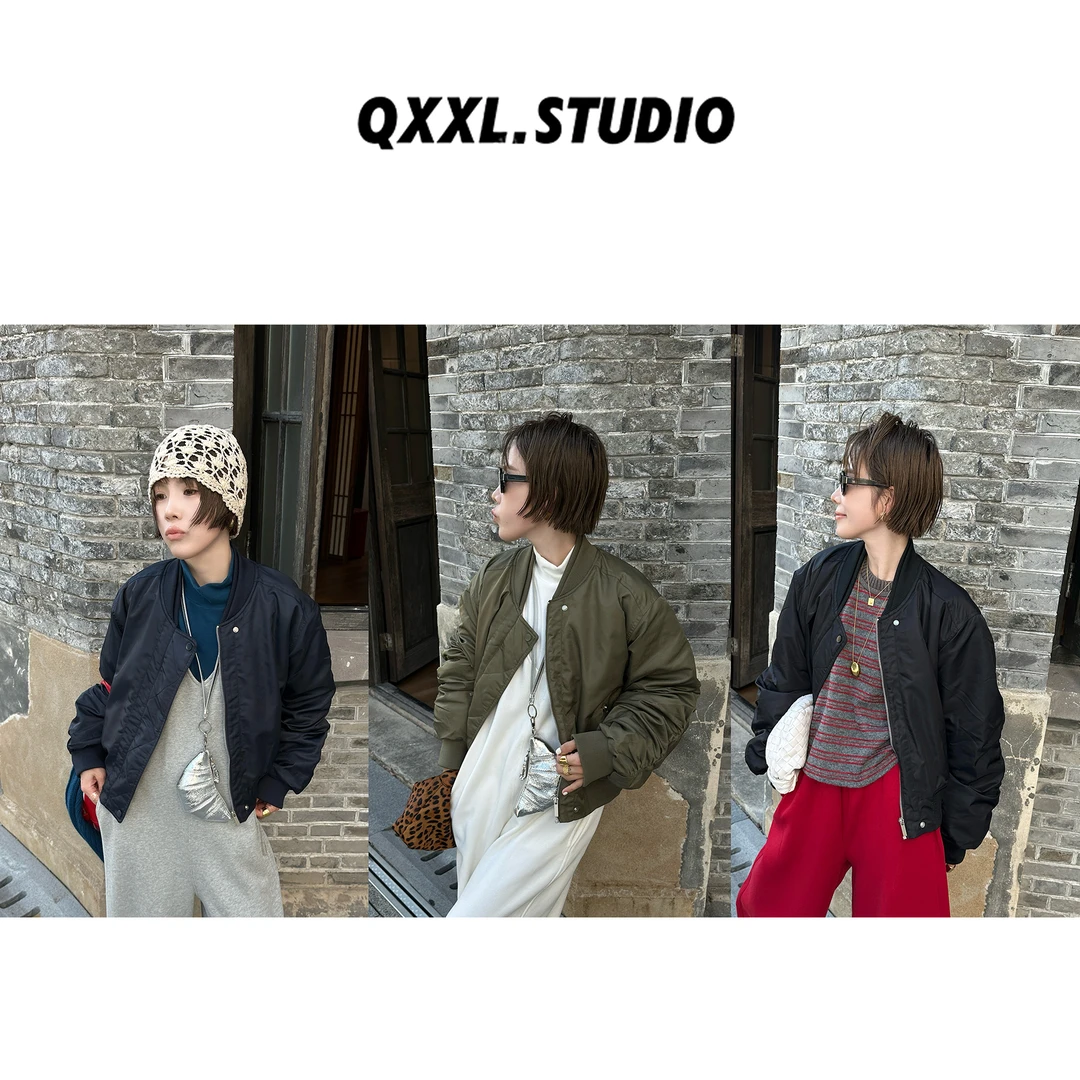 邱小小丽呀 秋冬新款立领加厚棒球服外套女休闲宽松短款飞行夹克