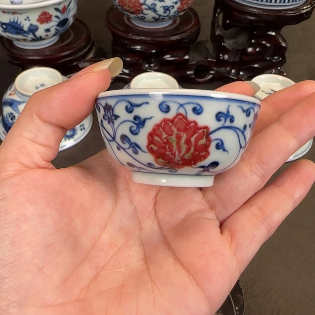 和然窑一口杯釉里红