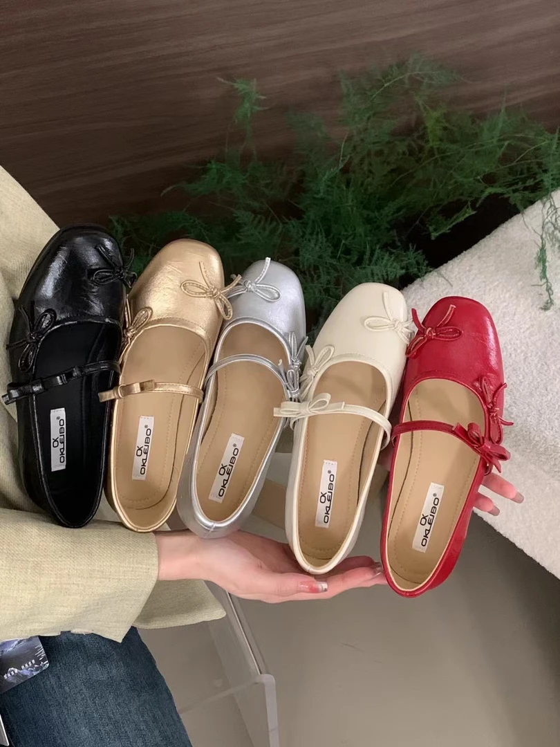 L B645 温柔晚晚风配裙子玛丽珍鞋2025新款小众蝴蝶结芭蕾舞鞋
