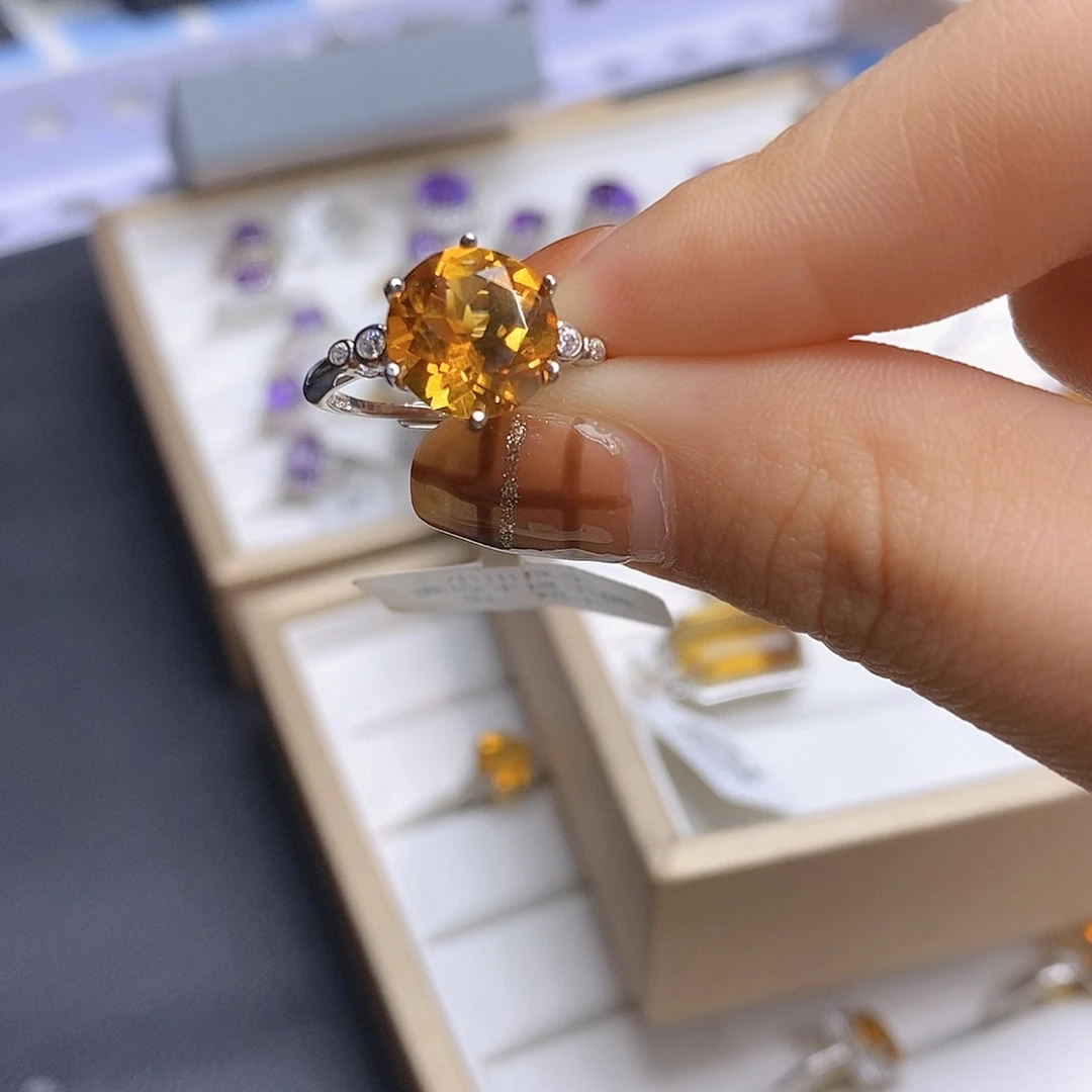 ****戒指银S925镶嵌水晶纯天然黄水晶戒指戒指J