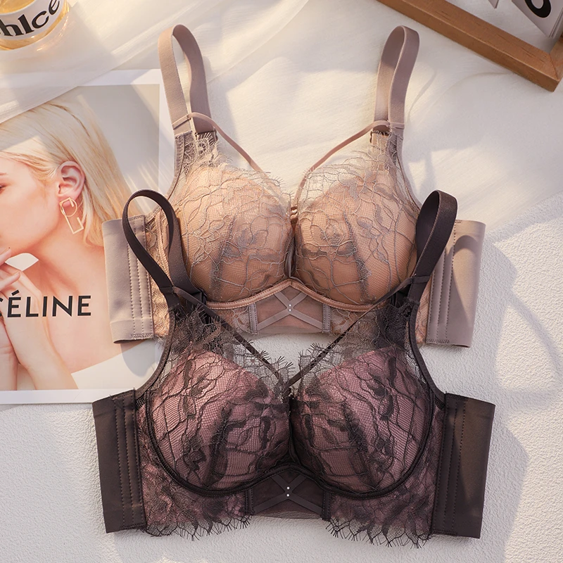睫毛蕾丝性感内衣女小胸聚拢显大收副乳防下垂调整型软钢圈文胸罩