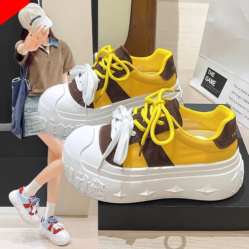 爆款丑萌大头厚底小白鞋女松糕拼色百搭增高面包鞋时尚休闲运动鞋