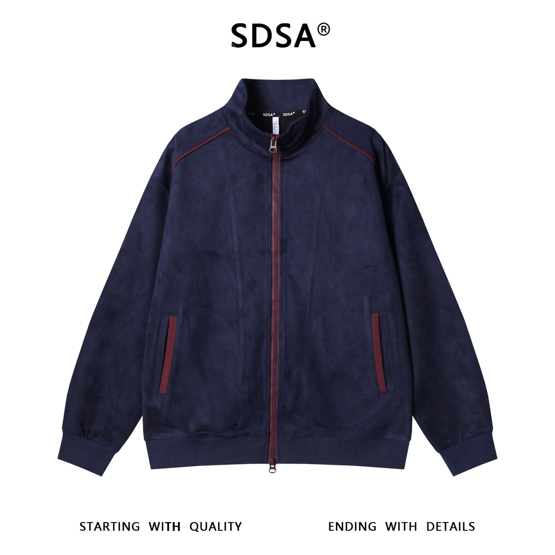 WT230秋冬新款痞帅男装美式绒面撞色拉条立领拉链卫衣百搭时尚