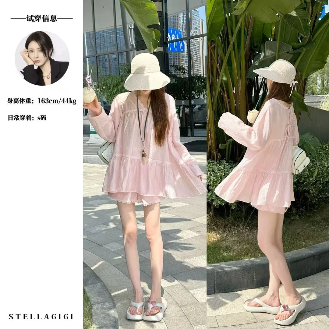 SG / 杨依姗 SS后背绑带V领上衣+短裤娃娃衫套装TZ-20250883