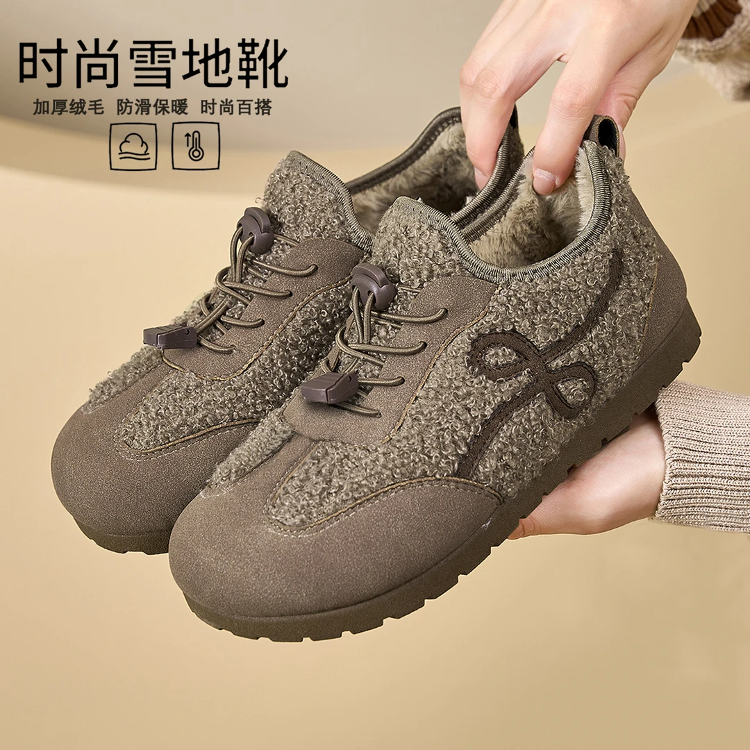 2025冬季新款女士棉鞋加厚保暖防滑雪地靴勃肯棉靴加绒毛毛乐福鞋
