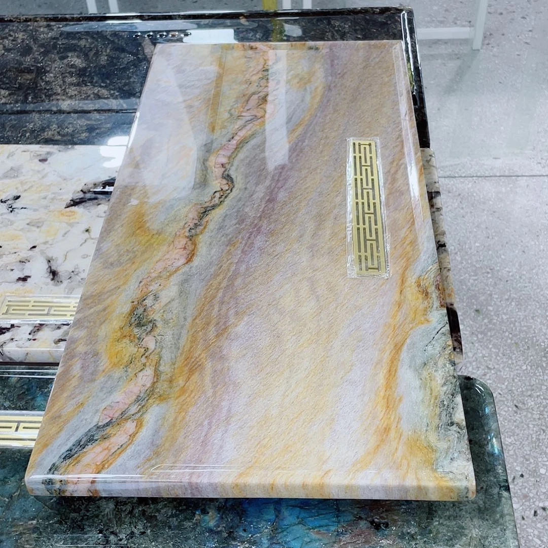 天然奢石彩虹印像茶盘70*35