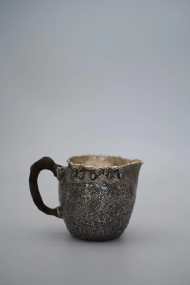 足银复古手工茶道分茶器 石头纹公道杯