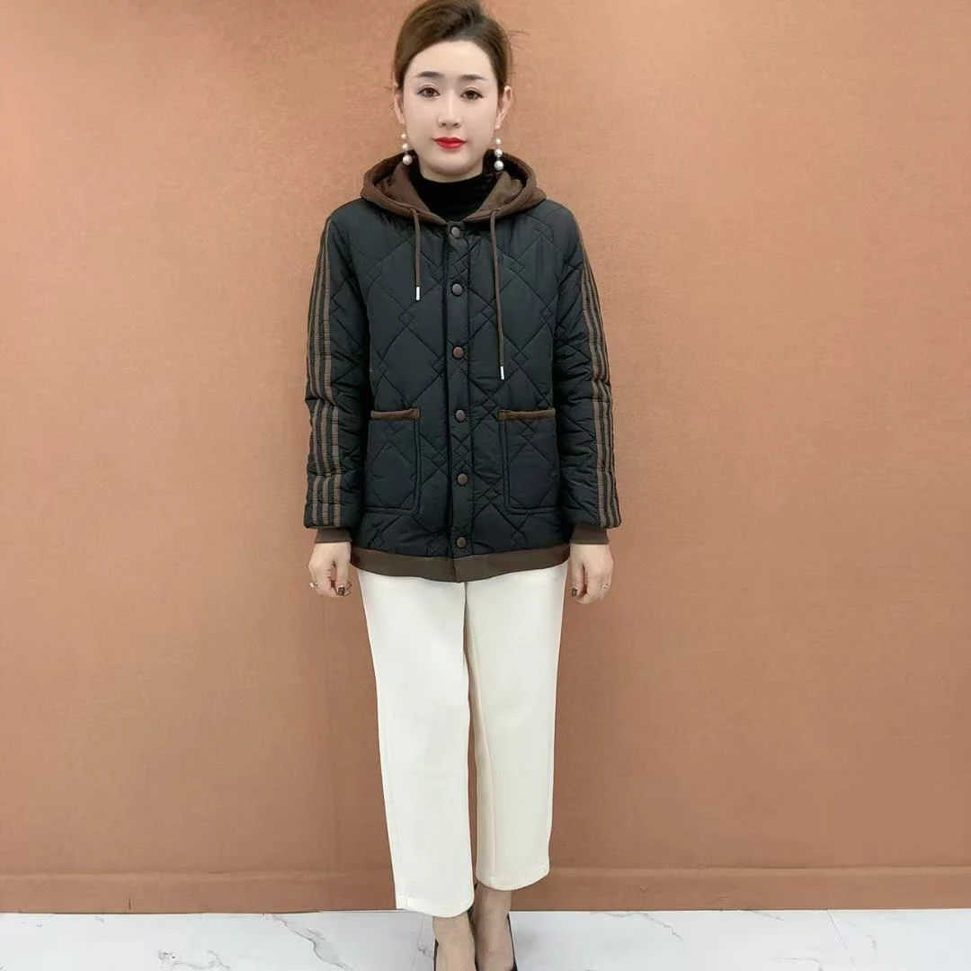 中老年棉衣秋冬外套妈妈棉服加厚保暖时尚洋气休闲连帽小棉袄外套