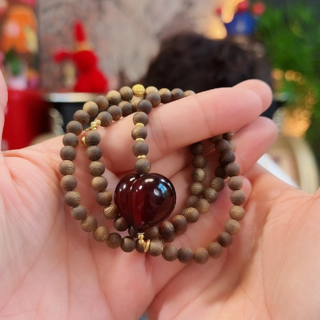 手串沉香18K金镶嵌