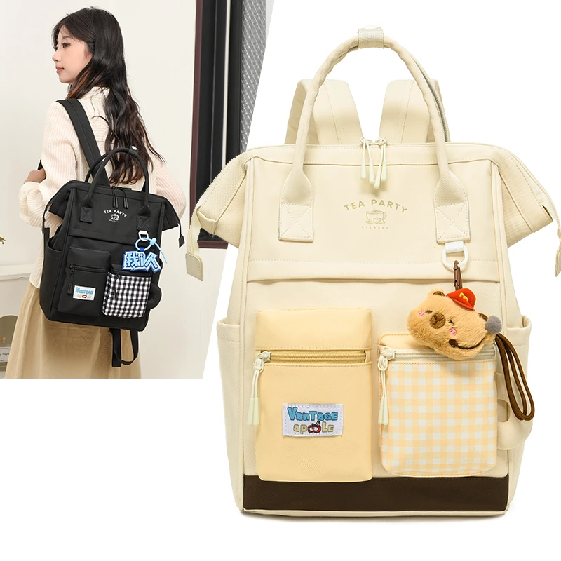 7658新款妈咪包多功能学院风双肩包大容量学生书包电脑包英伦风