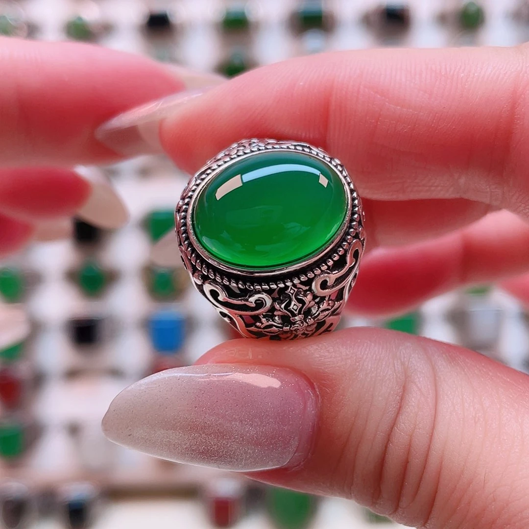 玛瑙/玉髓戒指银S925镶嵌