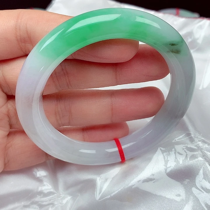 翡翠未镶嵌手镯58～59冰润飘阳绿圆条手镯