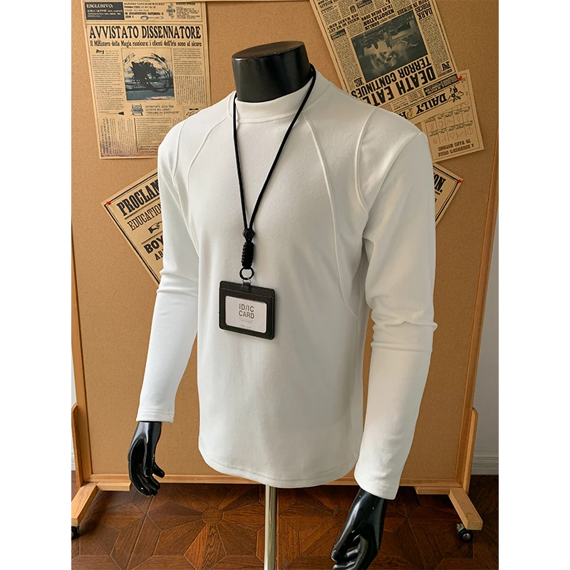 日系复古解构双面德绒长袖t恤男秋冬cleanfit潮牌痞帅保暖打底衫