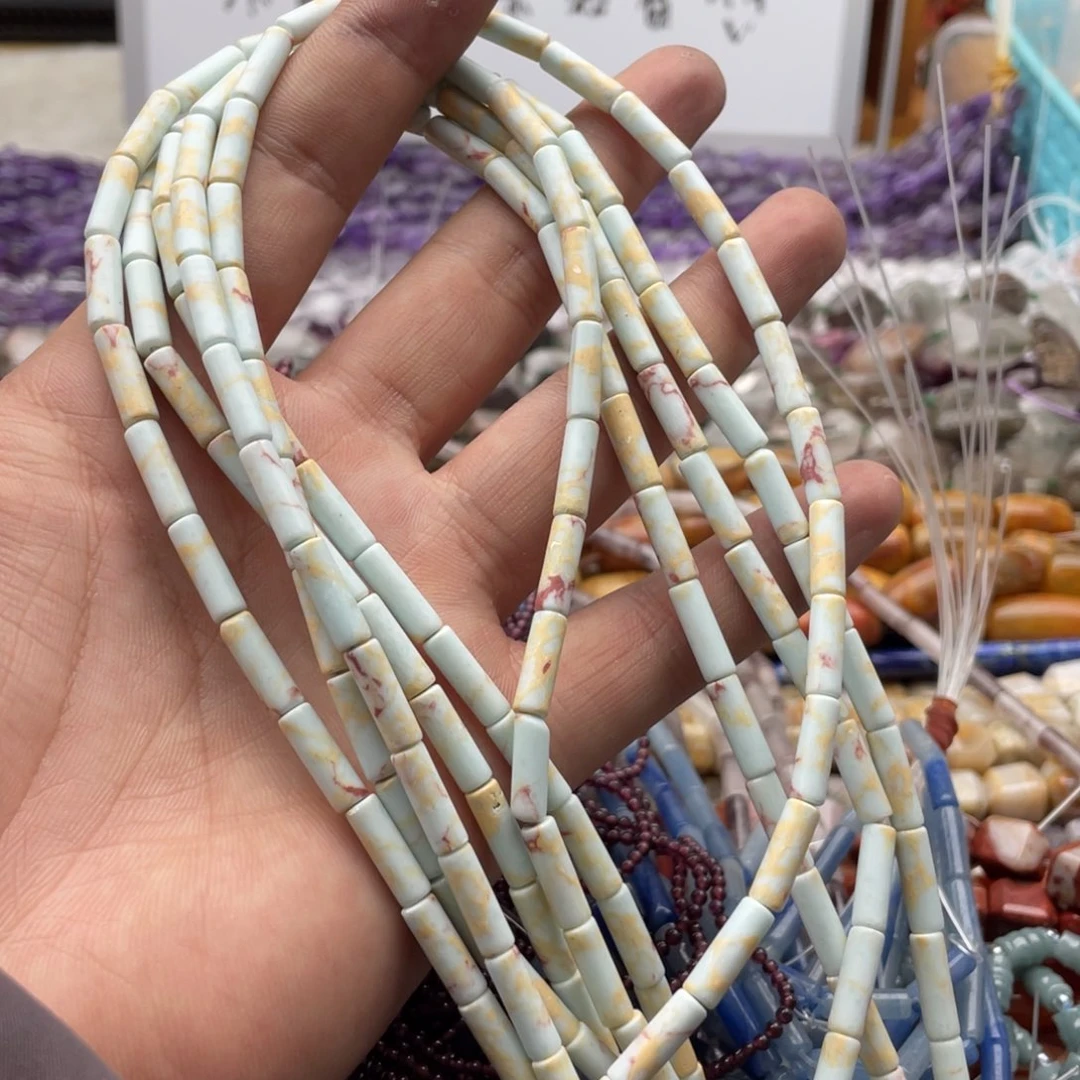 玛瑙/玉髓合金珠宝半成品一条装4*13mm寿山石管珠