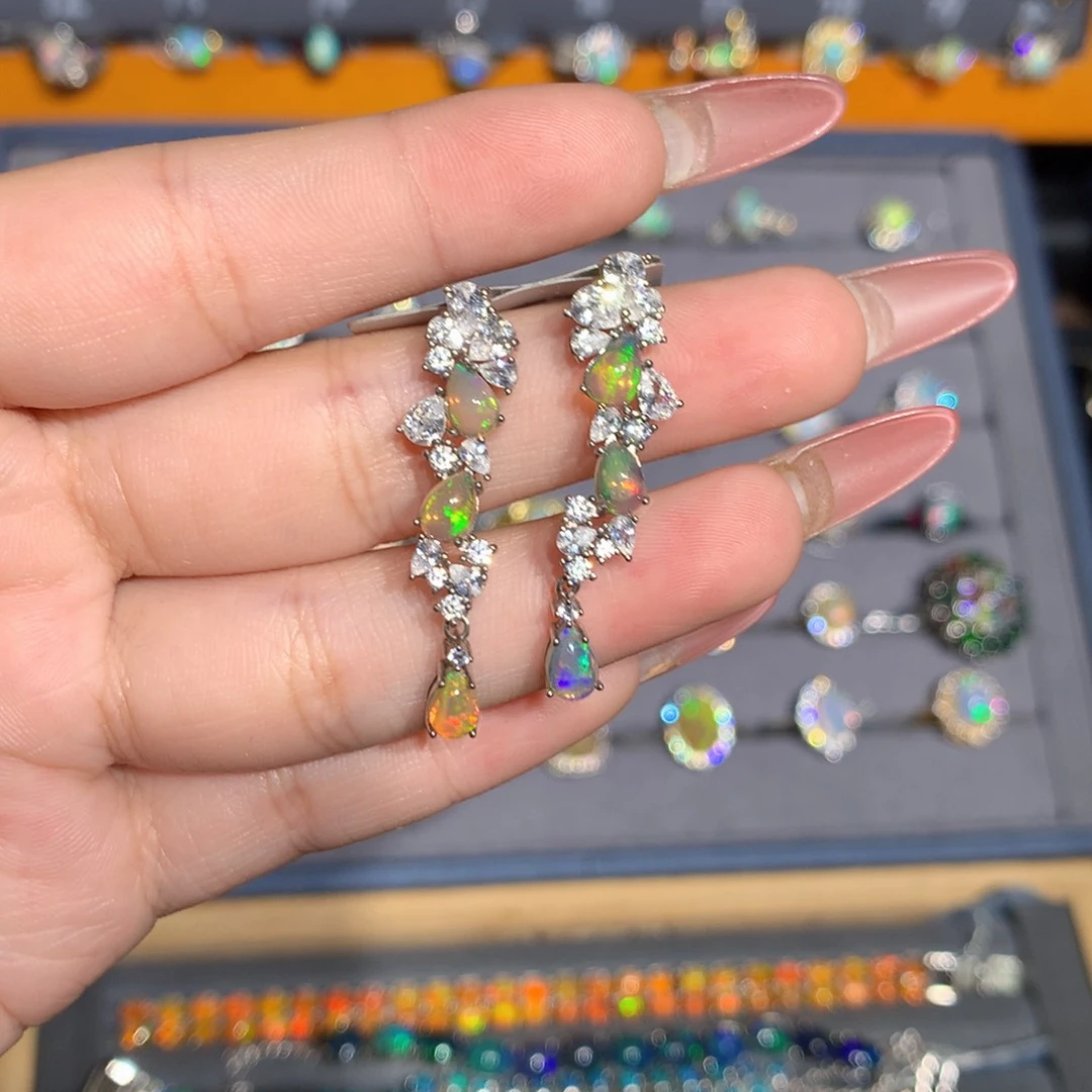 银S925镶嵌欧泊欧泊耳饰l