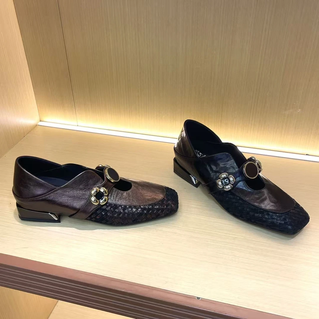 1512【风吟】法式头层牛皮复古方头气质版欧洲站2025新款单鞋A【5CM】