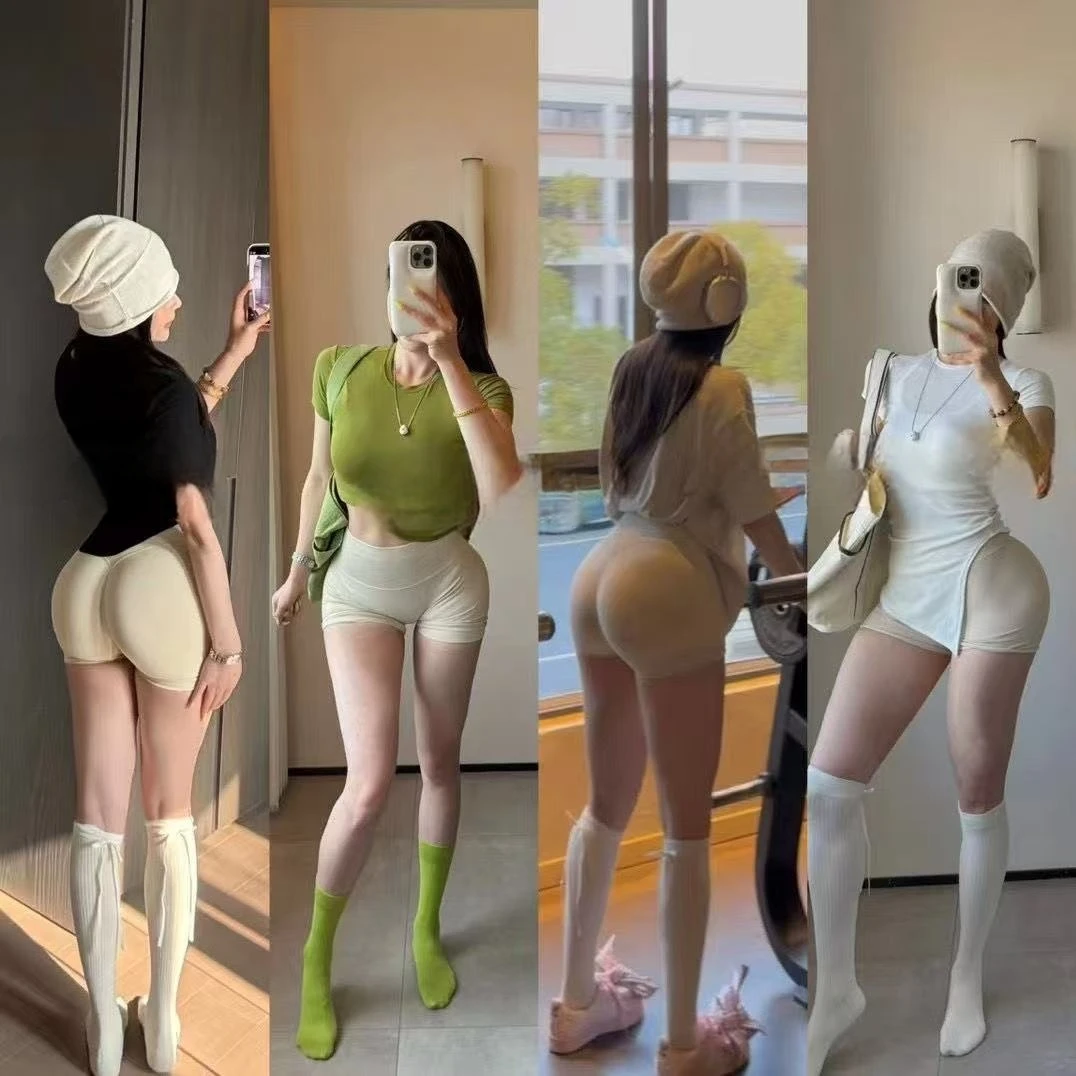 定制海盐色--三分中腰显臀瑜伽蜜桃裤短裤女运动健身裤弹力训练服