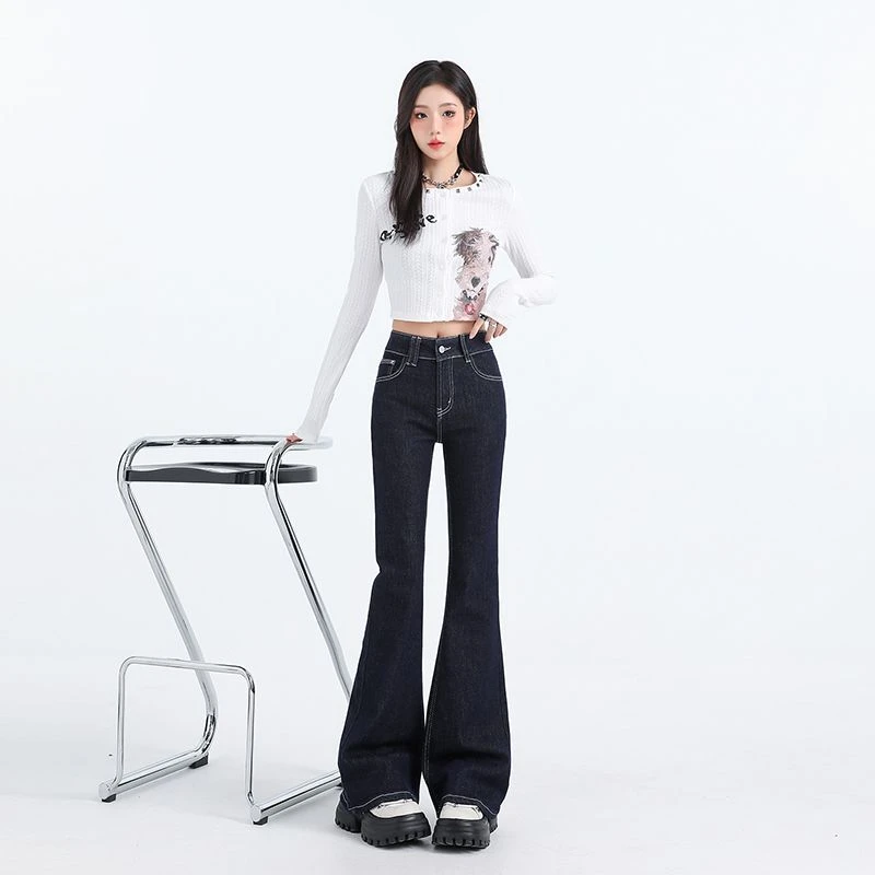 秋季新款美式复古不褪色弹力喇叭裤秋冬百搭修身显瘦马蹄裤女