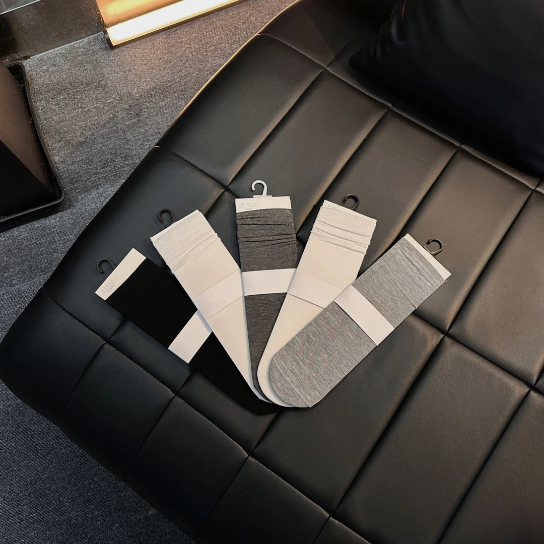 【五双一组】时尚基础好穿日常柔软亲肤实穿纯色中筒袜子-HT2577922