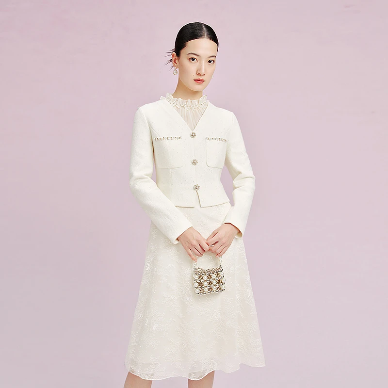 La Koradior拉珂蒂修身通勤优雅时尚春季纯色假两件气质连衣裙女