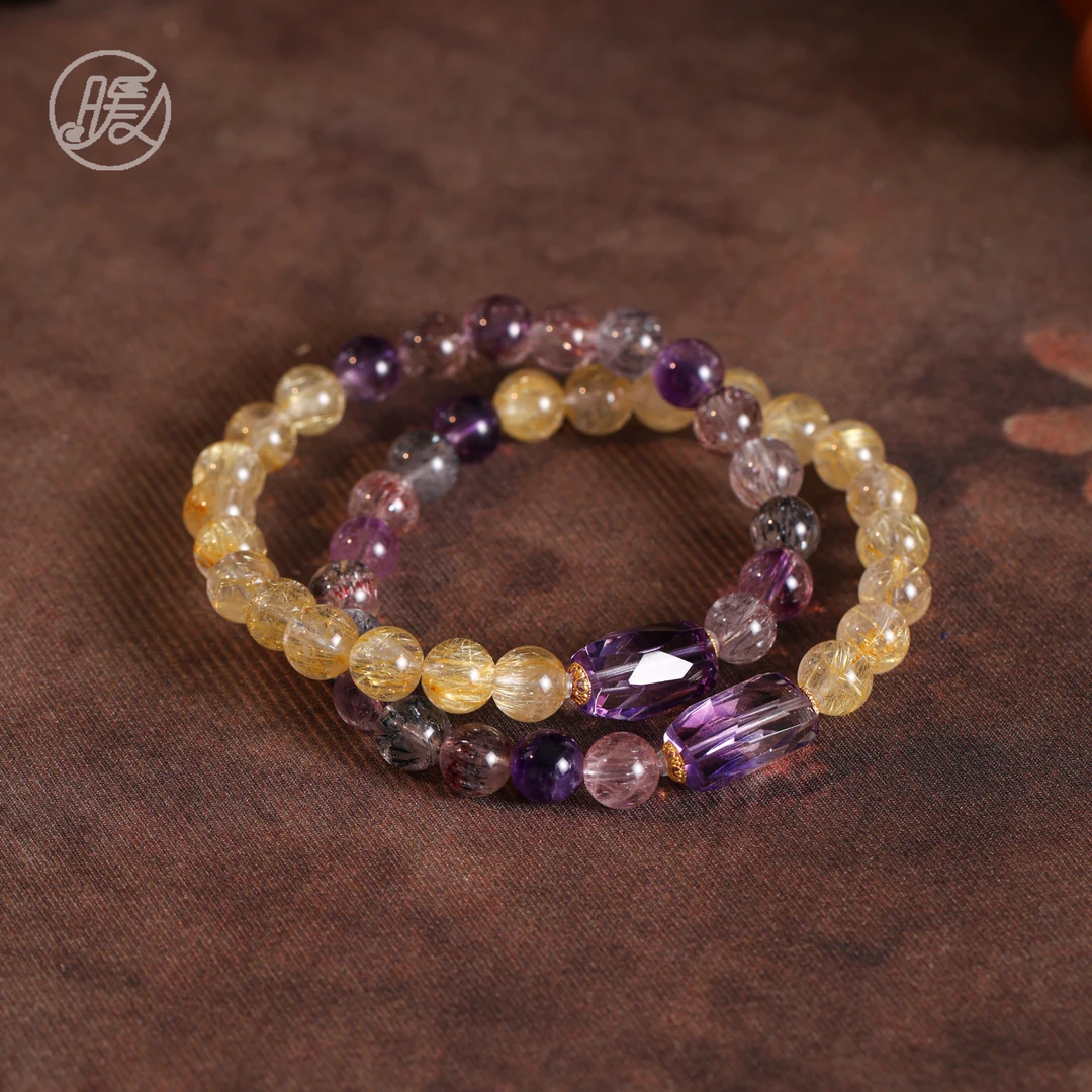 单圈超七搭发晶双拼手串7mm配渐变切面紫水晶手链F5362多样性发一