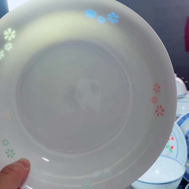 青花玲珑8寸窝盘三星花彩玲珑