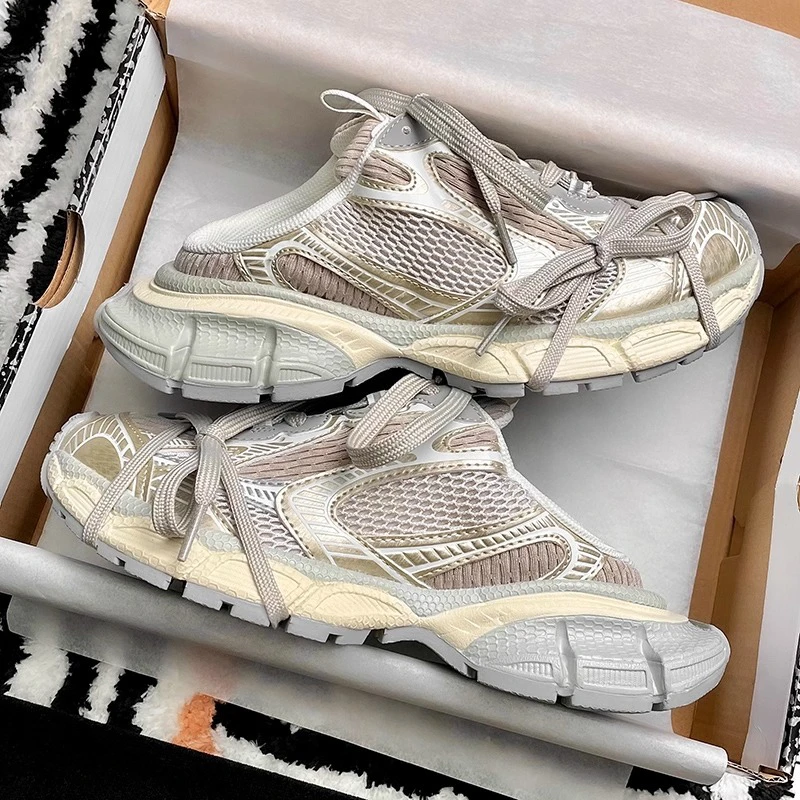 不输大牌~巴黎3xl半托老爹鞋厚底男女夏新款增高一脚蹬包头休闲鞋