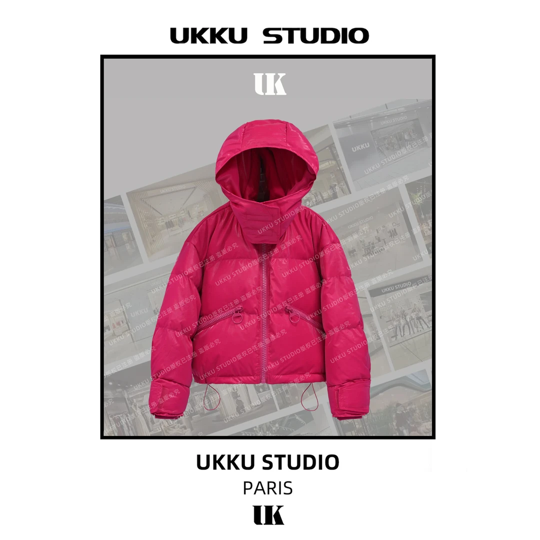 文文【UKKUSKUDIO】时尚休闲秋冬设计师纯色保暖女款羽绒服213192