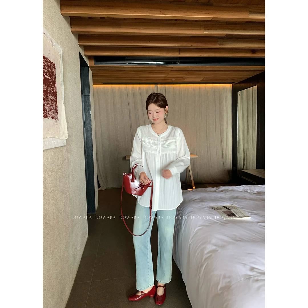 现货大婉酱微胖定制筷子腿欧若风蓝色烟管裤宽松直筒牛仔裤 6435D
