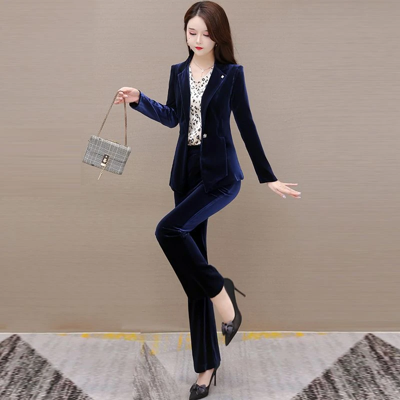 金丝绒西服套装女装春秋装2025新款气质高档职业休闲贵夫人三件套