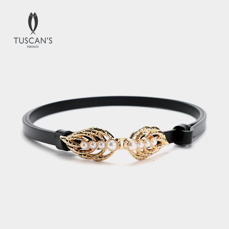 TUSCAN'S CREATIONS新款气质百搭仿珍珠牛皮腰带箱包配件时代集团