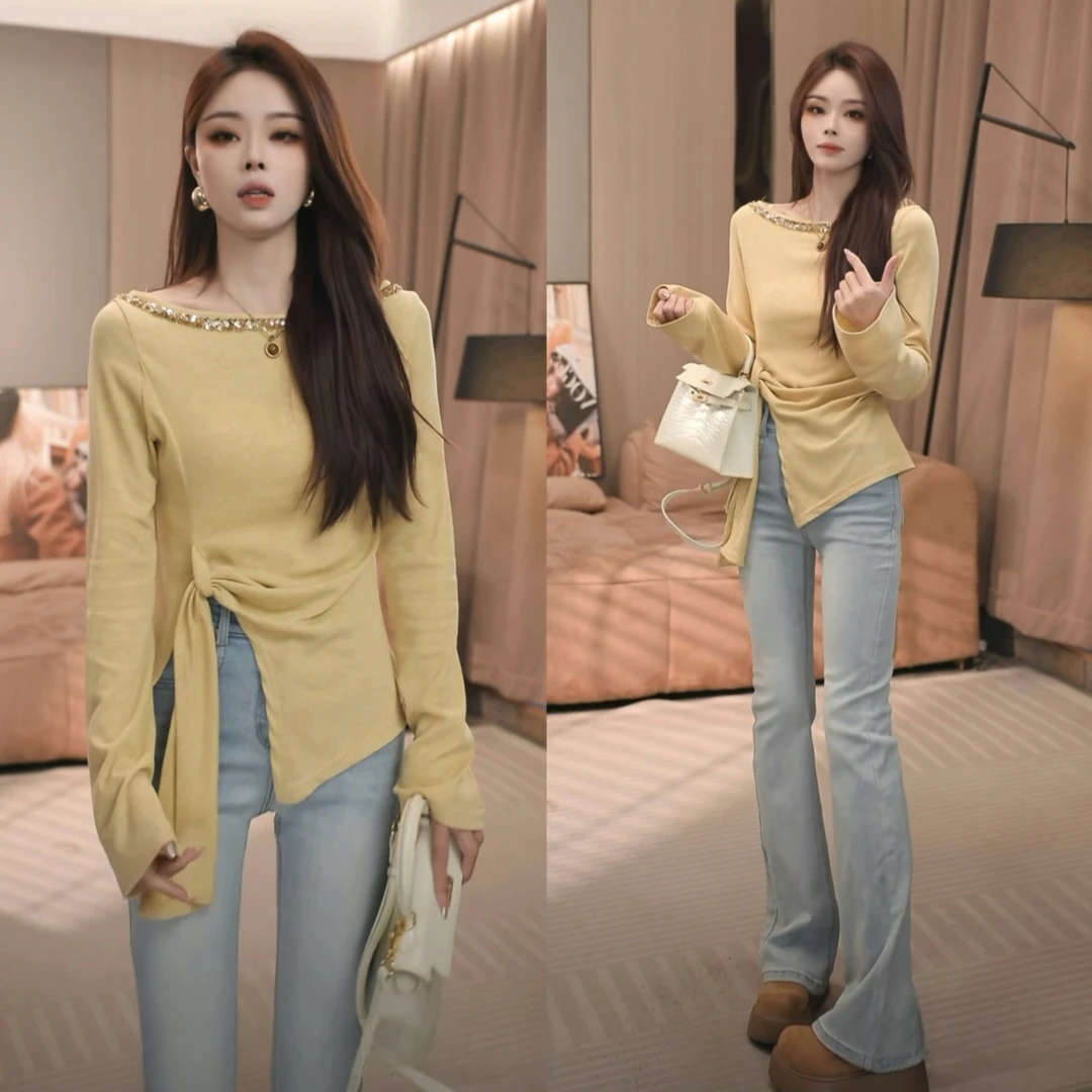 T恤打底衫女休闲风森系纯欲风时尚套装春秋显瘦衬衫针织