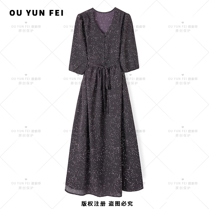 高级感连衣裙女新款气质显瘦穿搭时尚洋气印花长裙AP1028