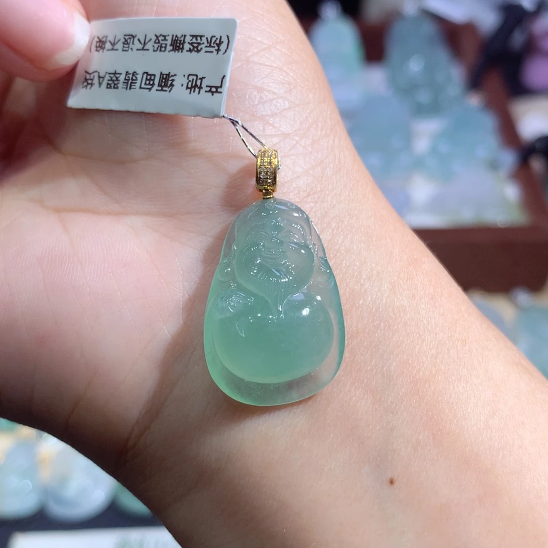 吊坠(不含链)18K金镶嵌翡翠财神爷