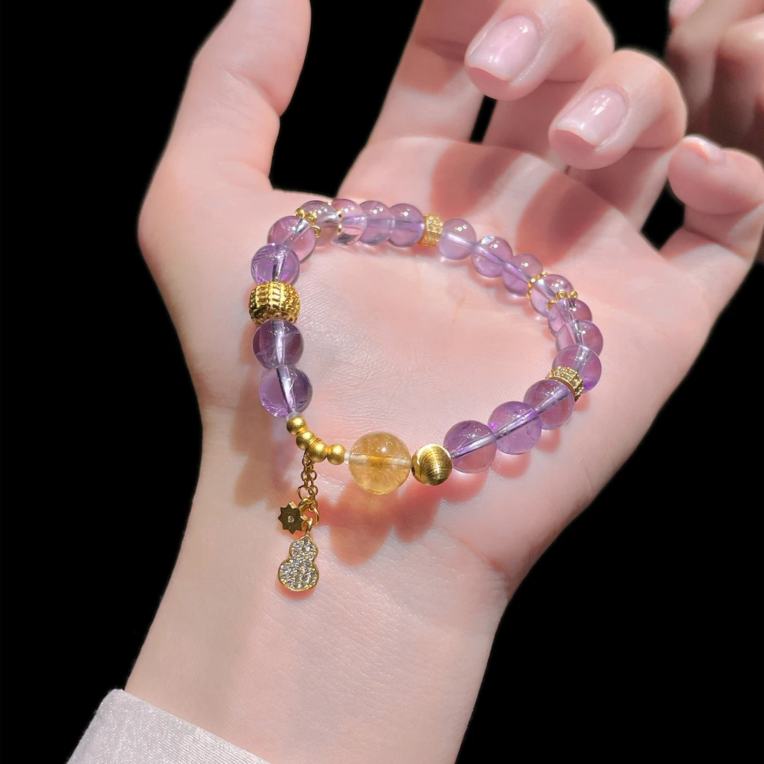 白昼集/九紫离火手串/天然巴西紫水晶招财转运黄塔晶手链金发晶女
