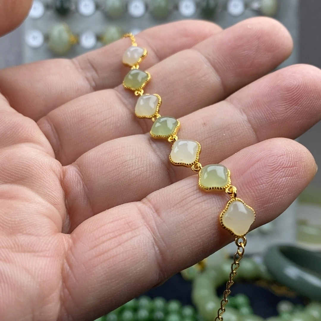 和田玉（青白玉）银S925镀金镶嵌戒指