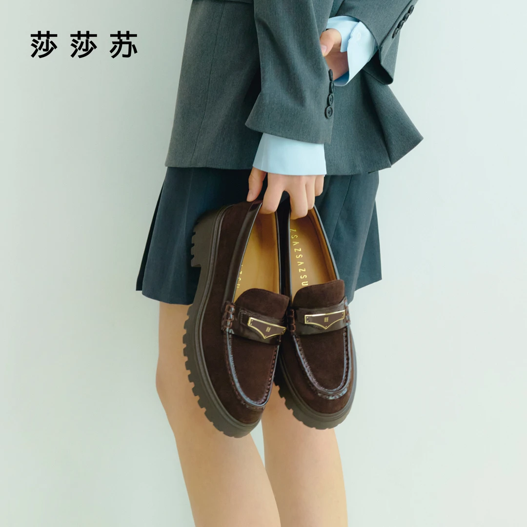【几何乐福】莎莎苏2025新款厚底乐福鞋复古英伦风小皮鞋ZA65120-41
