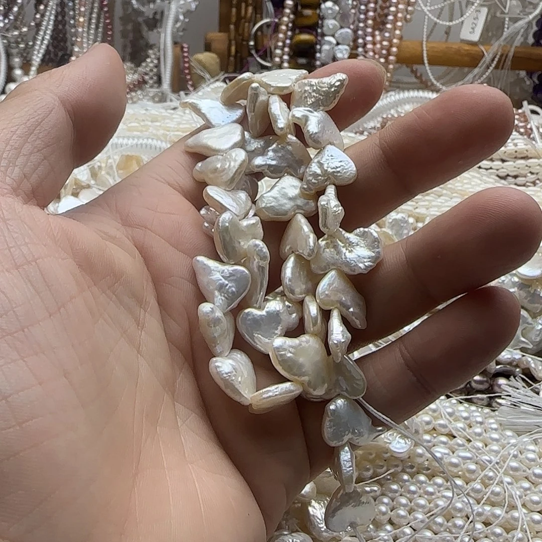 温***丽未镶嵌半成品淡水珍珠爱心元宝扣穿好