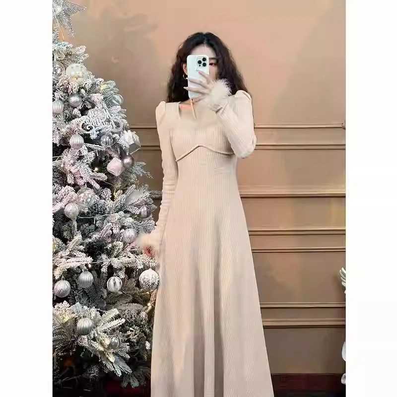 周园园【天使降临】秋冬设计感长袖连衣裙时尚气质针织修身显Q128