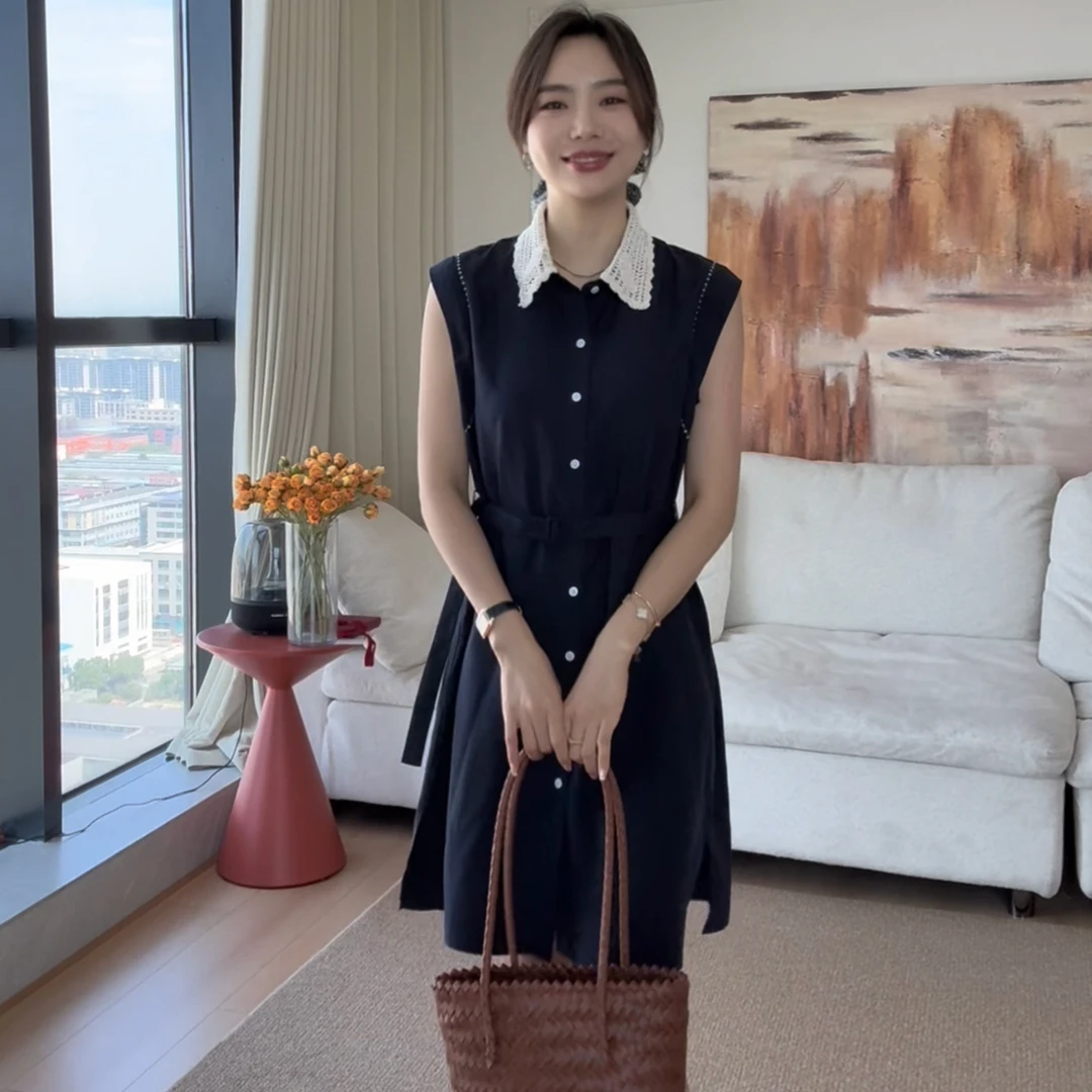 【余欢欢】夏季时尚通勤显瘦翻领拼接小衫短裤套装-YHW50512